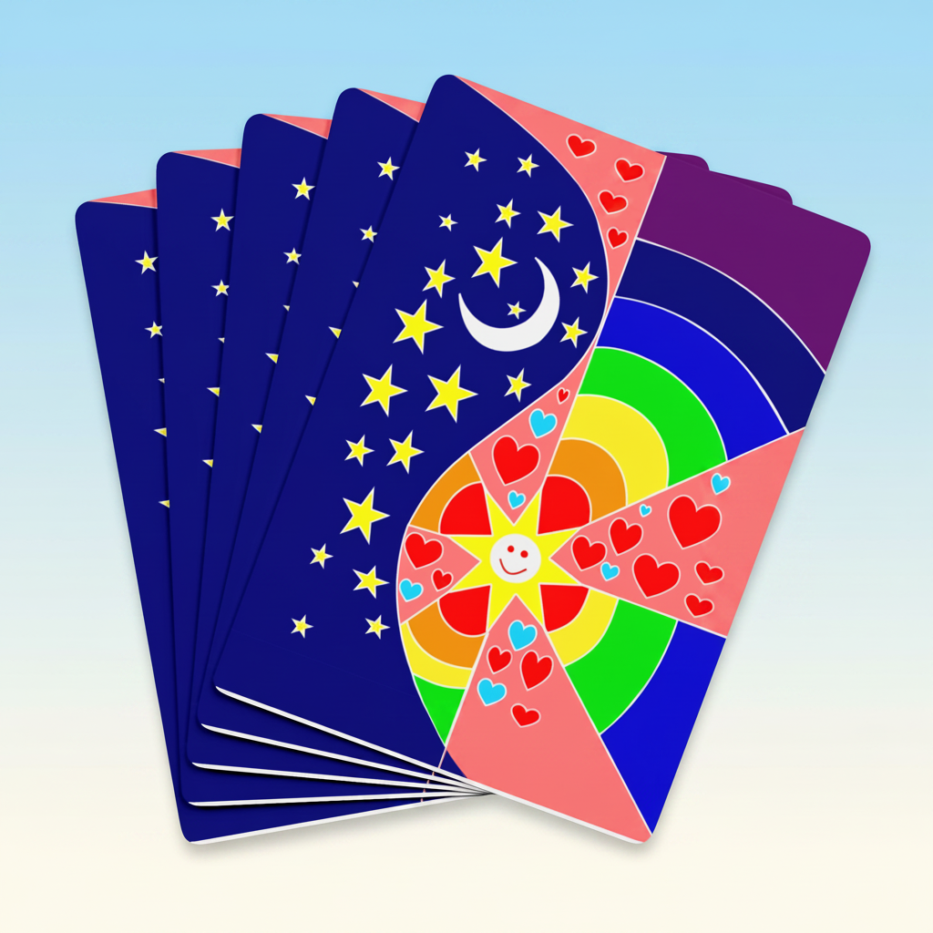 Colorful Psychedelic Poker Playing Cards — Rainbow Heart & Star Back Design