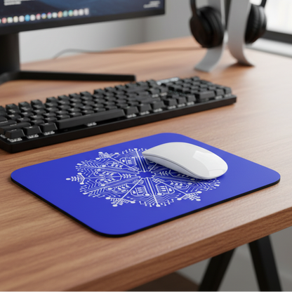 Blue Circuit Snowflake Mouse Pad — Tech Geometric Desk Mat
