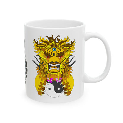 Dragon Yin Yang Ceramic Mug — Asian Lion Dance Coffee Cup (11oz, 15oz)
