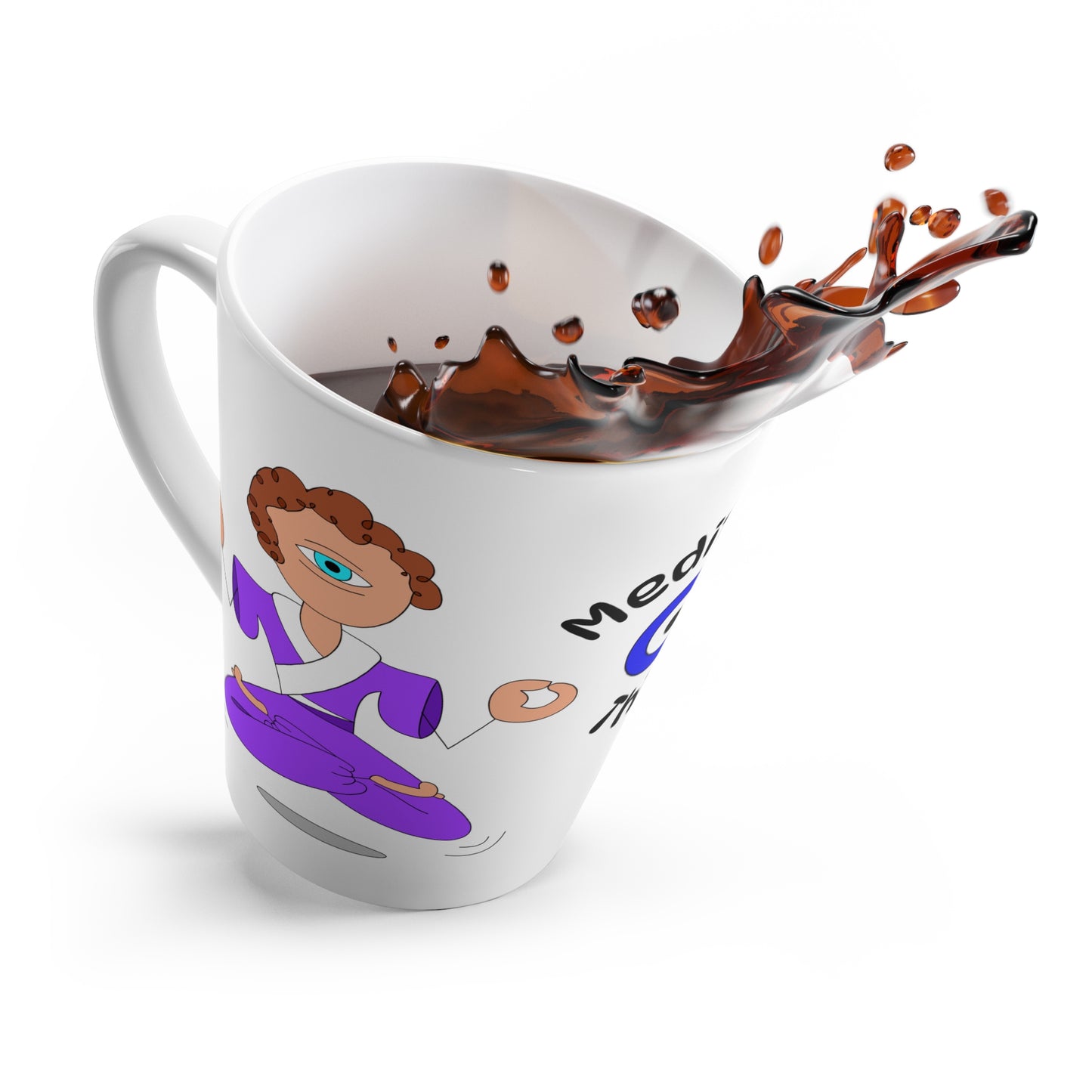 Latte Mug — "Meditate This" Funny Yoga Eye Cartoon Mug