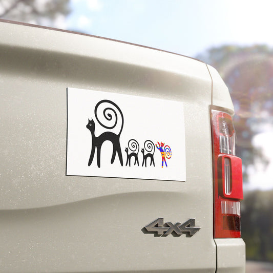 Spiral-Tail Cat Family Car Magnet — Whimsical Pet Decal