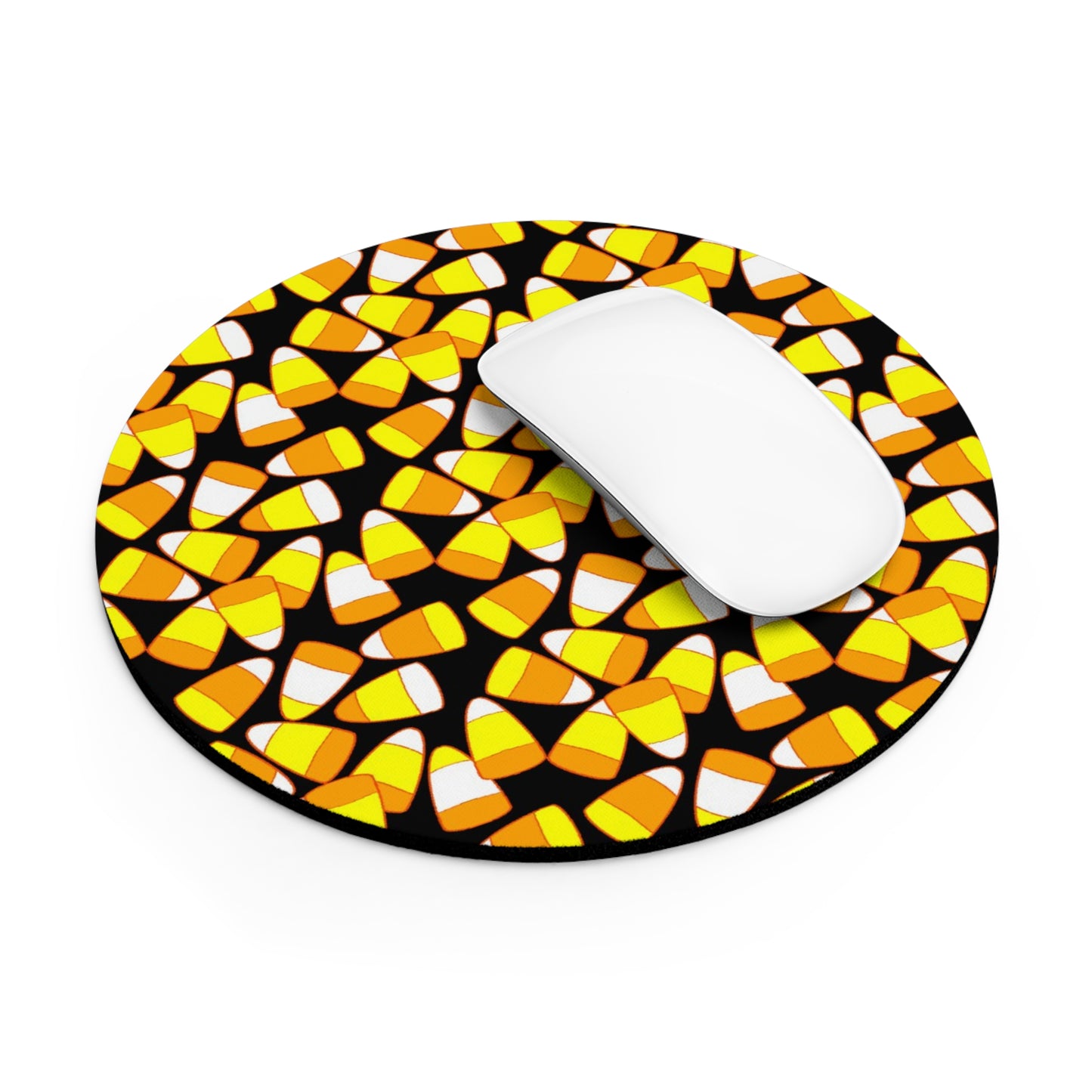 Candy Corn Mouse Pad — Halloween Candy Pattern Round Desk Mat