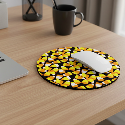 Candy Corn Mouse Pad — Halloween Candy Pattern Round Desk Mat