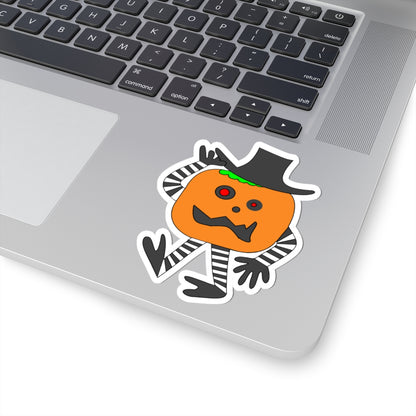Halloween Pumpkin Character Kiss-Cut Sticker — Cute Spooky Jack-O’-Lantern Laptop Decal