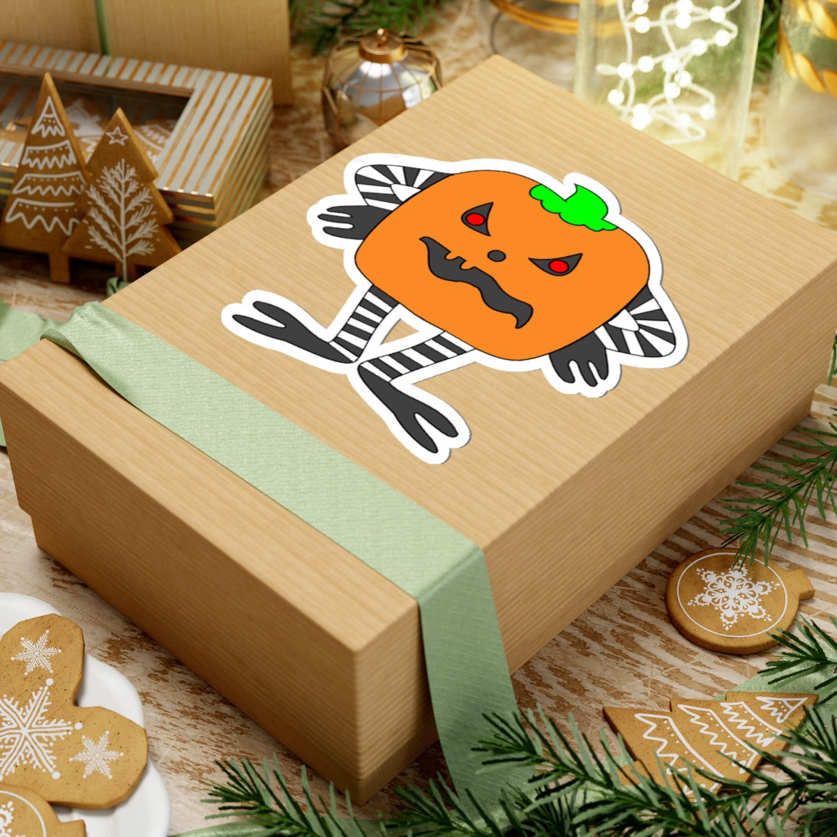 Spooky Pumpkin Character Kiss-Cut Sticker — Halloween Jack-O’-Lantern Decal