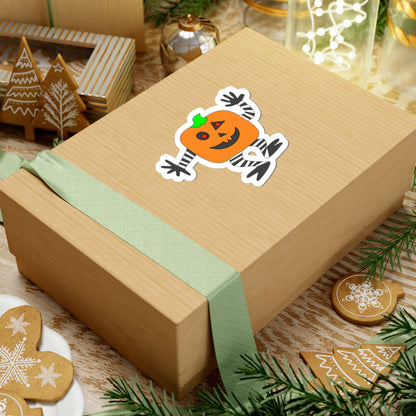 Halloween Pumpkin Character Kiss-Cut Sticker — Cute Jack-O’-Lantern Laptop Decal