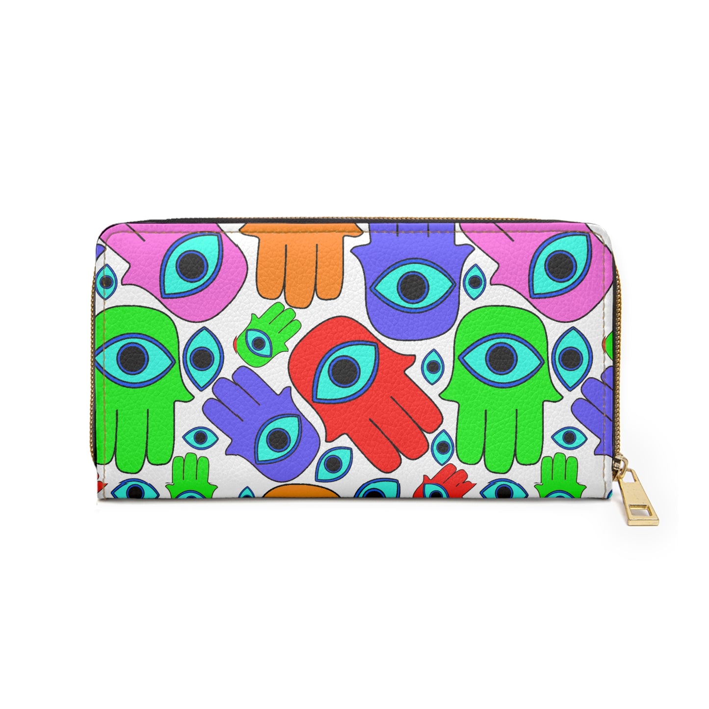 Evil Eye Hamsa Zipper Wallet — Colorful Protective Hand Pattern Wallet