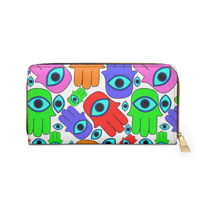 Evil Eye Hamsa Zipper Wallet — Colorful Protective Hand Pattern Wallet