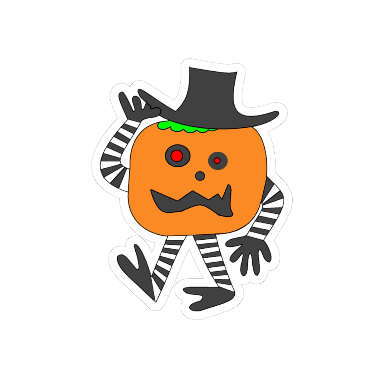 Halloween Pumpkin Character Kiss-Cut Sticker — Cute Walking Jack-o'-Lantern Decal