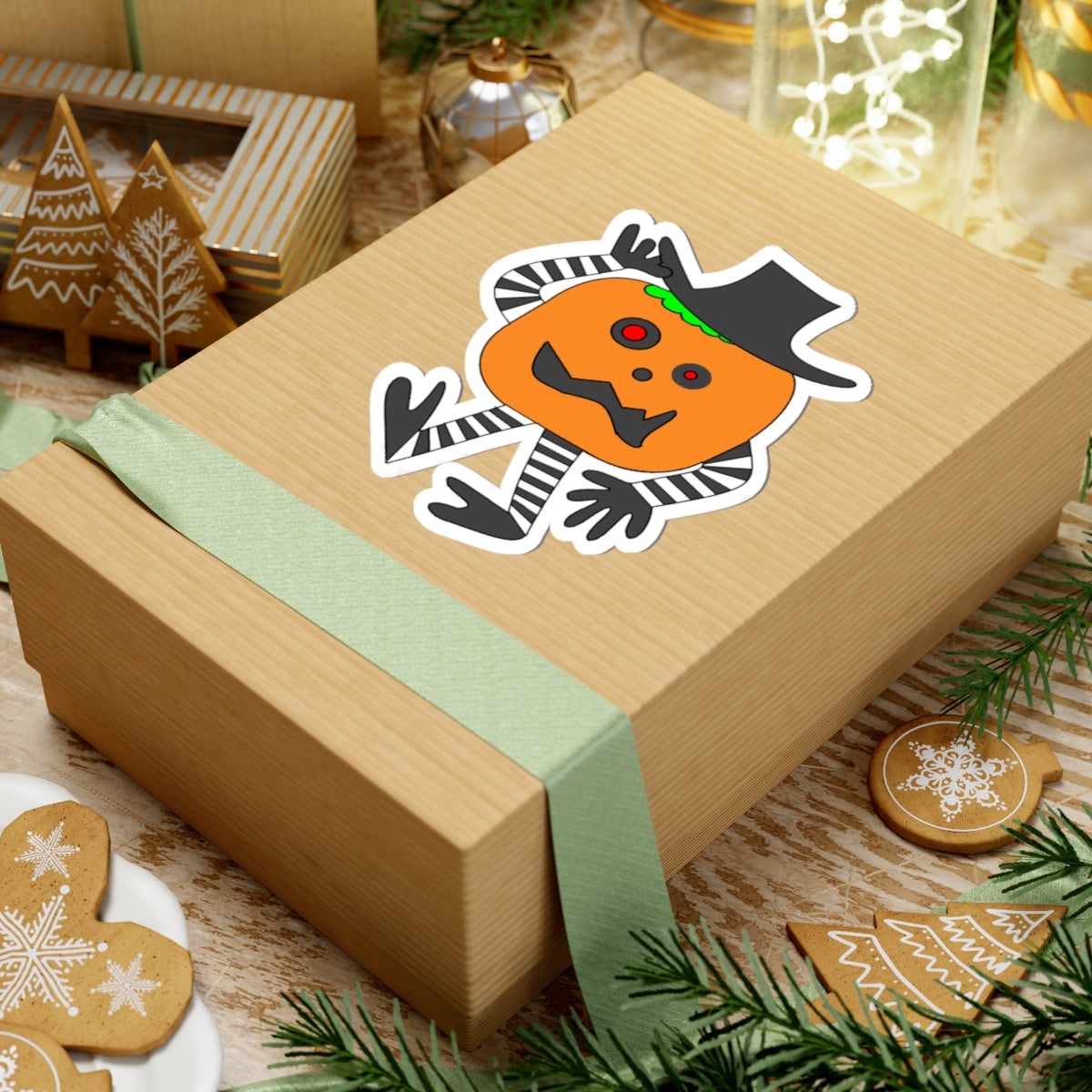 Halloween Pumpkin Character Kiss-Cut Sticker — Cute Spooky Jack-O’-Lantern Laptop Decal