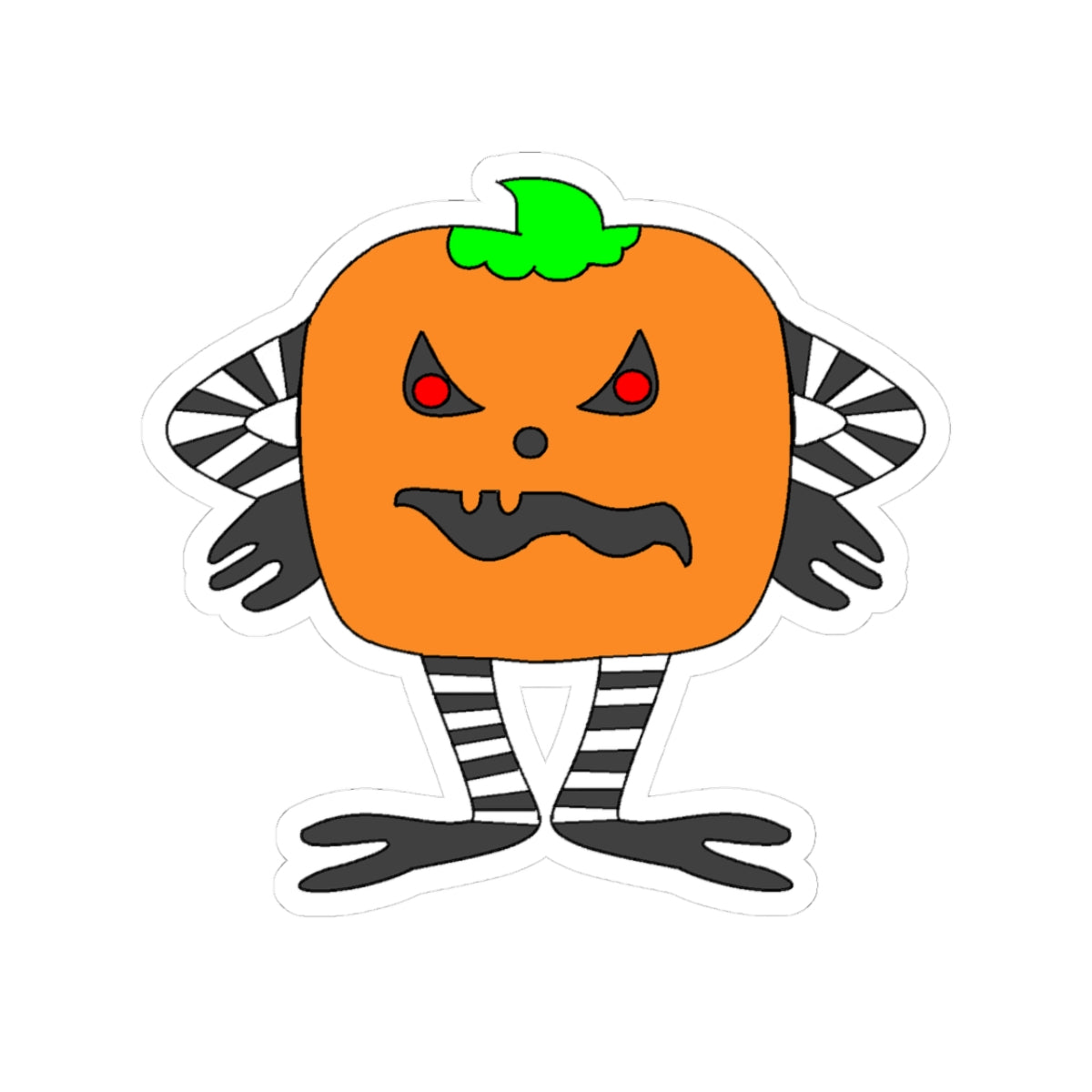 Spooky Pumpkin Character Kiss-Cut Sticker — Halloween Jack-O’-Lantern Decal