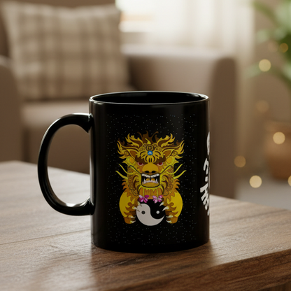 Dragon Yin Yang Black Mug — Eastern Mythical Dragon Coffee Cup (11oz/15oz)