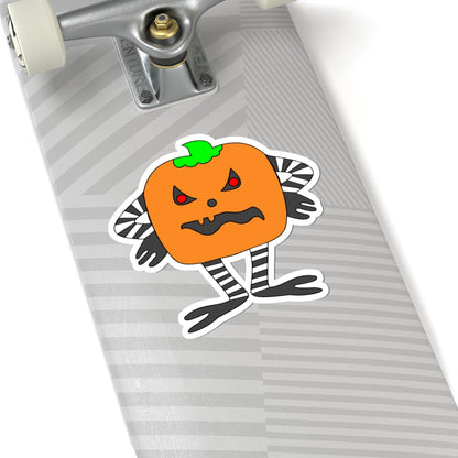 Spooky Pumpkin Character Kiss-Cut Sticker — Halloween Jack-O’-Lantern Decal
