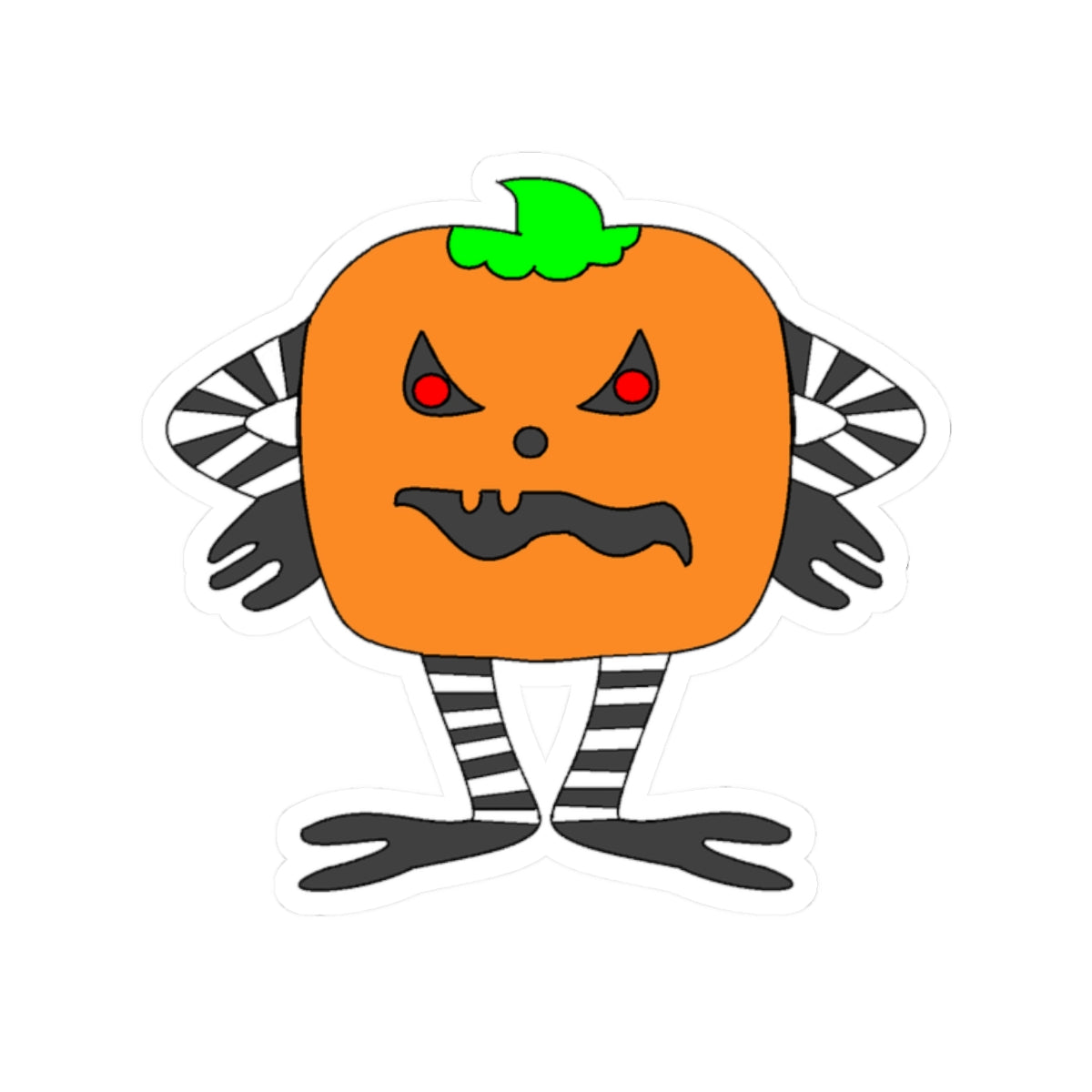Spooky Pumpkin Character Kiss-Cut Sticker — Halloween Jack-O’-Lantern Decal