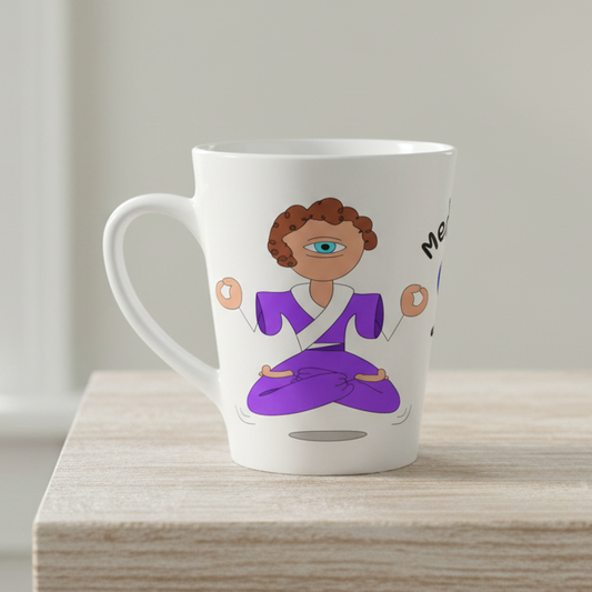 Latte Mug — "Meditate This" Funny Yoga Eye Cartoon Mug