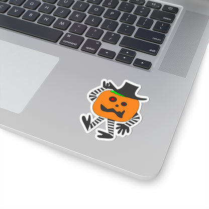 Halloween Pumpkin Character Kiss-Cut Sticker — Cute Walking Jack-o'-Lantern Decal