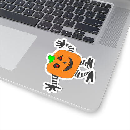 Halloween Pumpkin Character Kiss-Cut Sticker — Cute Jack-O’-Lantern Laptop Decal