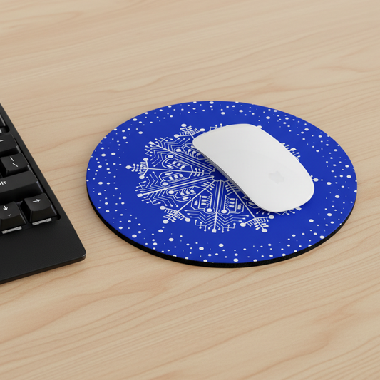 Round Blue Snowflake Mouse Pad — Winter Holiday Desk Mat