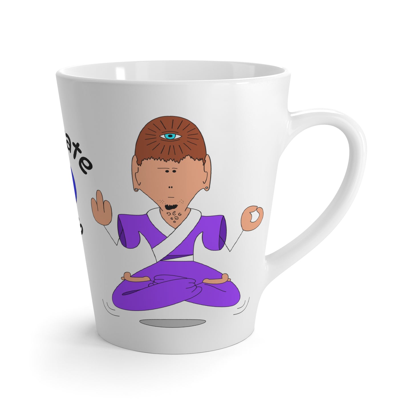 Latte Mug — "Meditate This" Funny Yoga Eye Cartoon Mug