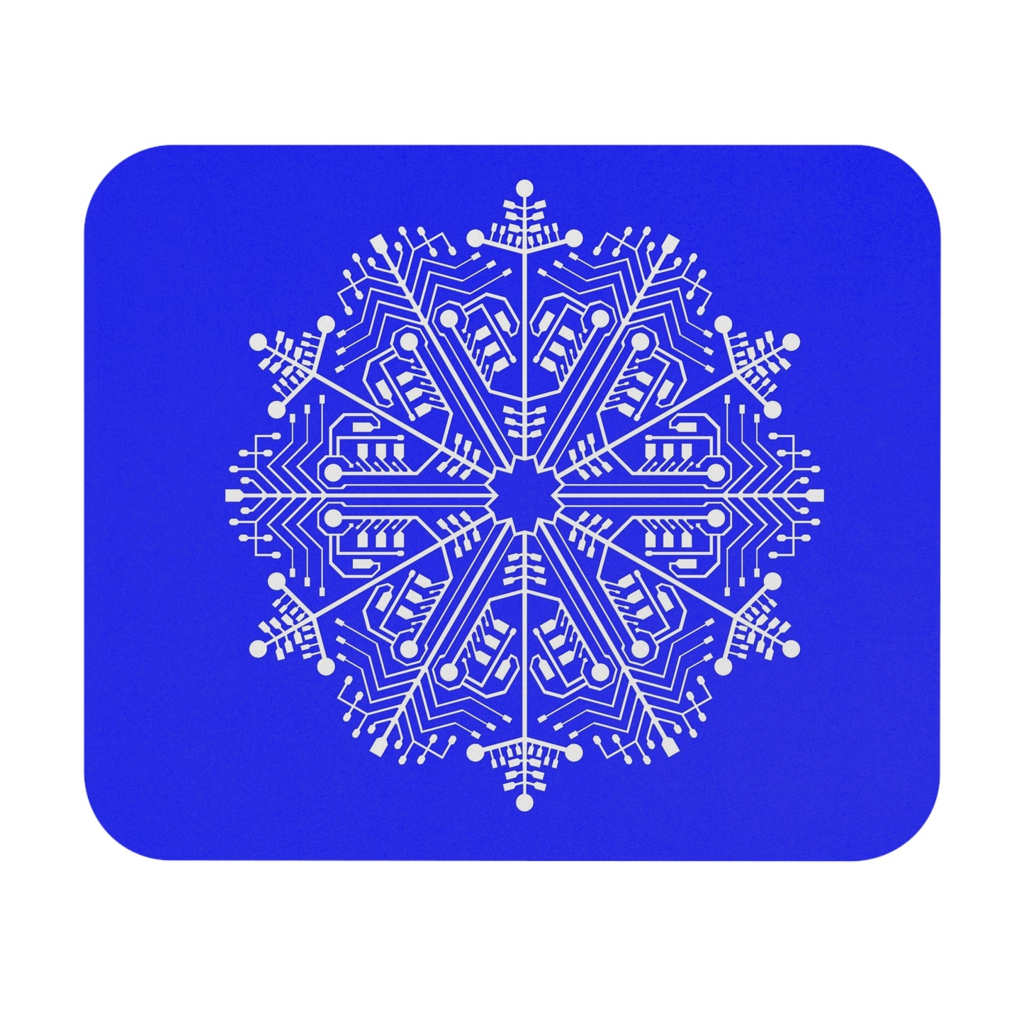 Blue Circuit Snowflake Mouse Pad — Tech Geometric Desk Mat