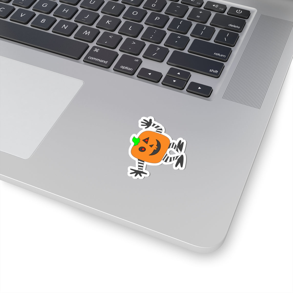 Halloween Pumpkin Character Kiss-Cut Sticker — Cute Jack-O’-Lantern Laptop Decal