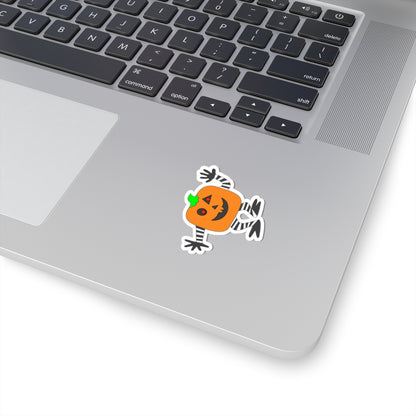 Halloween Pumpkin Character Kiss-Cut Sticker — Cute Jack-O’-Lantern Laptop Decal