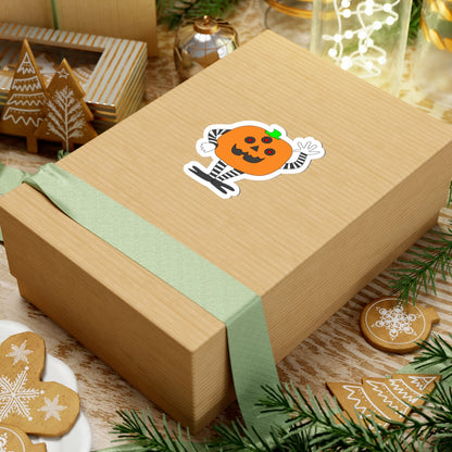Cute Waving Pumpkin Kiss-Cut Sticker — Halloween Jack-O'-Lantern Decal