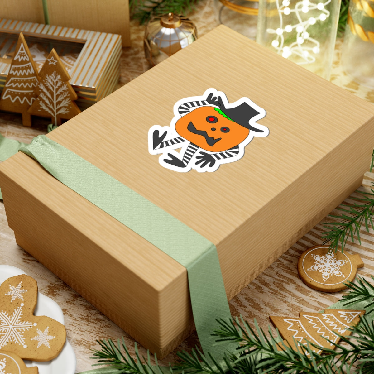 Halloween Pumpkin Character Kiss-Cut Sticker — Cute Walking Jack-o'-Lantern Decal