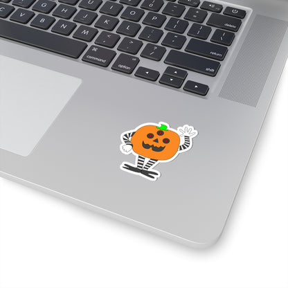 Cute Waving Pumpkin Kiss-Cut Sticker — Halloween Jack-O'-Lantern Decal