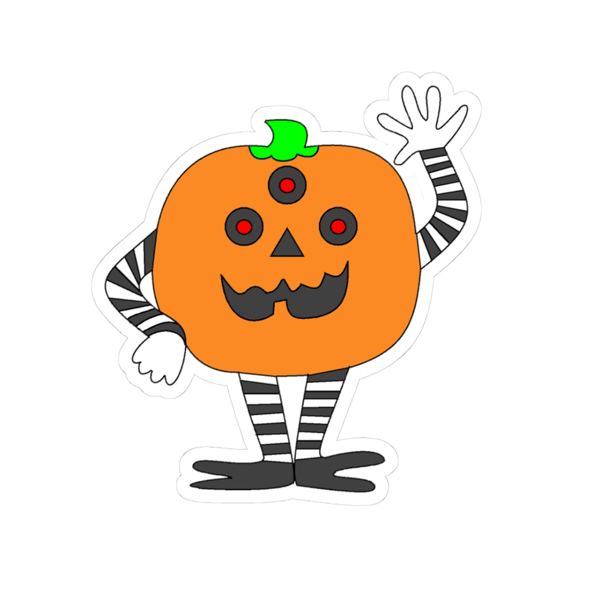 Cute Waving Pumpkin Kiss-Cut Sticker — Halloween Jack-O'-Lantern Decal