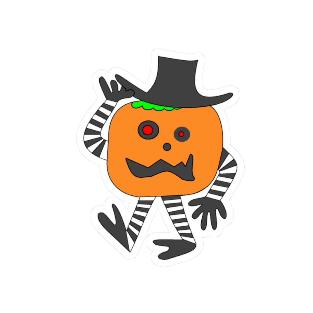 Halloween Pumpkin Character Kiss-Cut Sticker — Cute Spooky Jack-O’-Lantern Laptop Decal