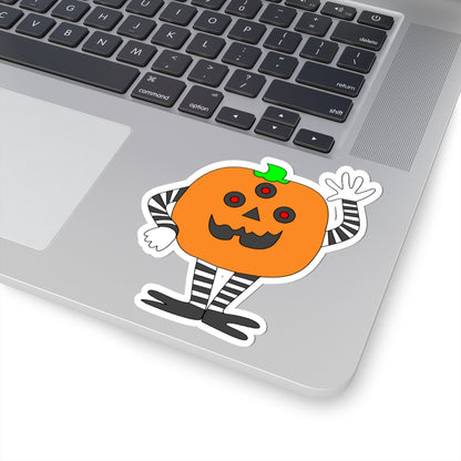 Cute Waving Pumpkin Kiss-Cut Sticker — Halloween Jack-O'-Lantern Decal
