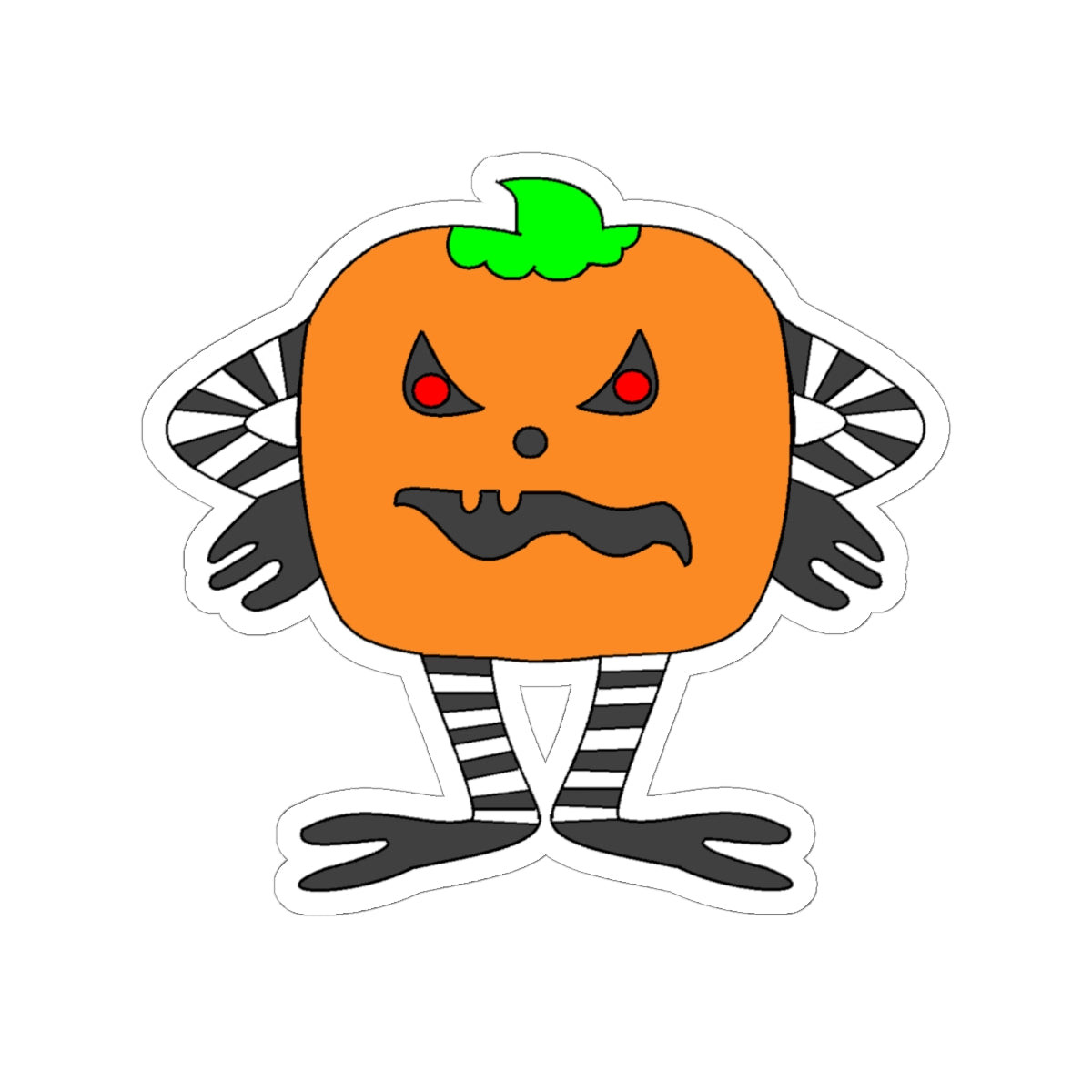 Spooky Pumpkin Character Kiss-Cut Sticker — Halloween Jack-O’-Lantern Decal