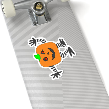 Halloween Pumpkin Character Kiss-Cut Sticker — Cute Jack-O’-Lantern Laptop Decal