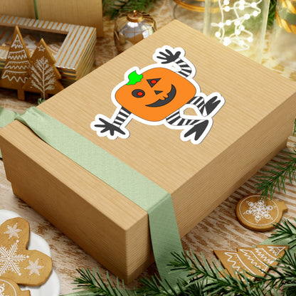 Halloween Pumpkin Character Kiss-Cut Sticker — Cute Jack-O’-Lantern Laptop Decal