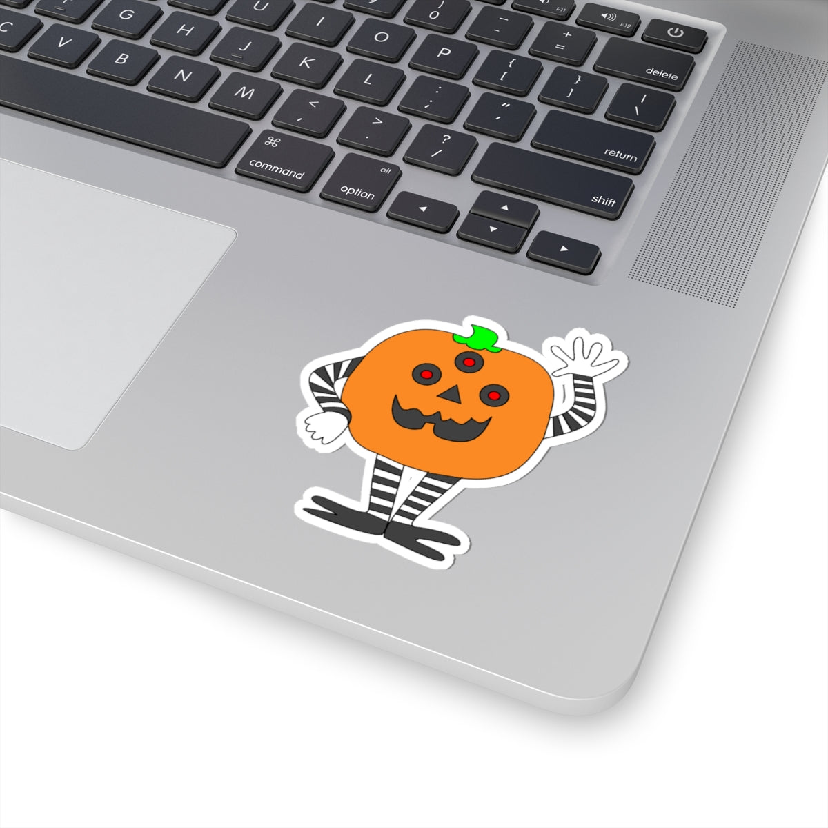 Cute Waving Pumpkin Kiss-Cut Sticker — Halloween Jack-O'-Lantern Decal