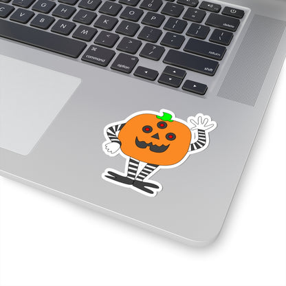 Cute Waving Pumpkin Kiss-Cut Sticker — Halloween Jack-O'-Lantern Decal