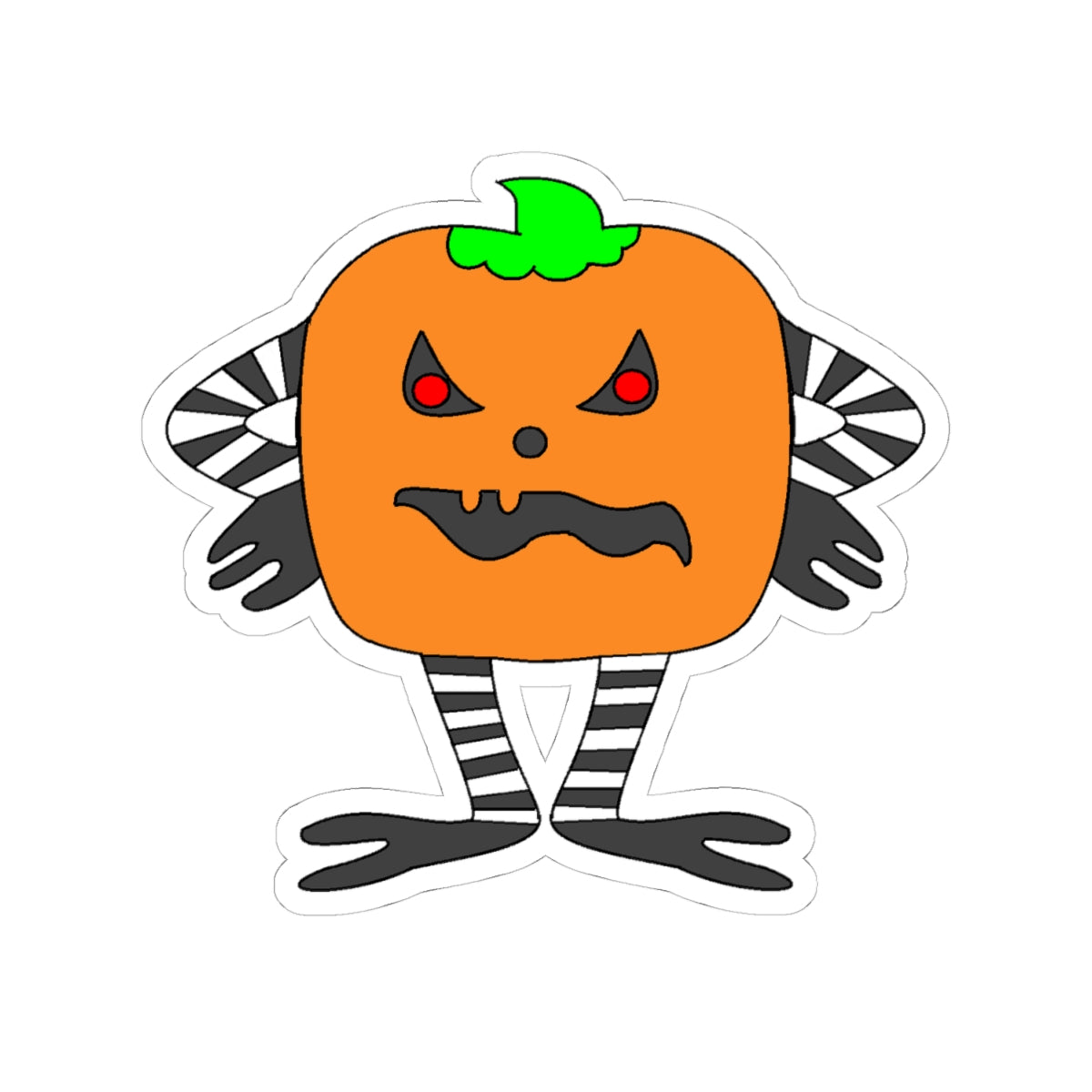 Spooky Pumpkin Character Kiss-Cut Sticker — Halloween Jack-O’-Lantern Decal