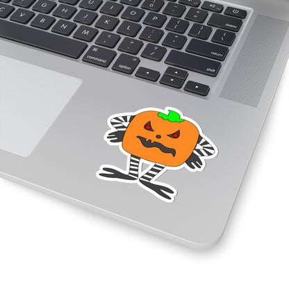 Spooky Pumpkin Character Kiss-Cut Sticker — Halloween Jack-O’-Lantern Decal