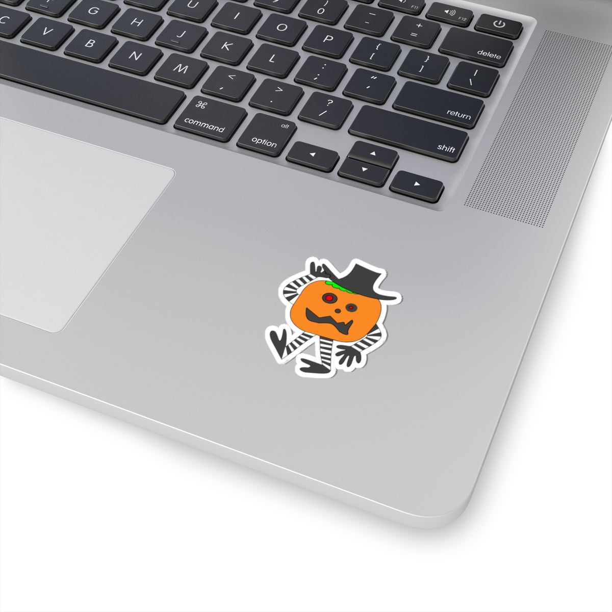 Halloween Pumpkin Character Kiss-Cut Sticker — Cute Spooky Jack-O’-Lantern Laptop Decal