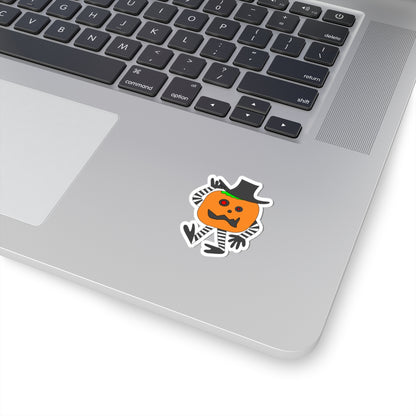 Halloween Pumpkin Character Kiss-Cut Sticker — Cute Spooky Jack-O’-Lantern Laptop Decal