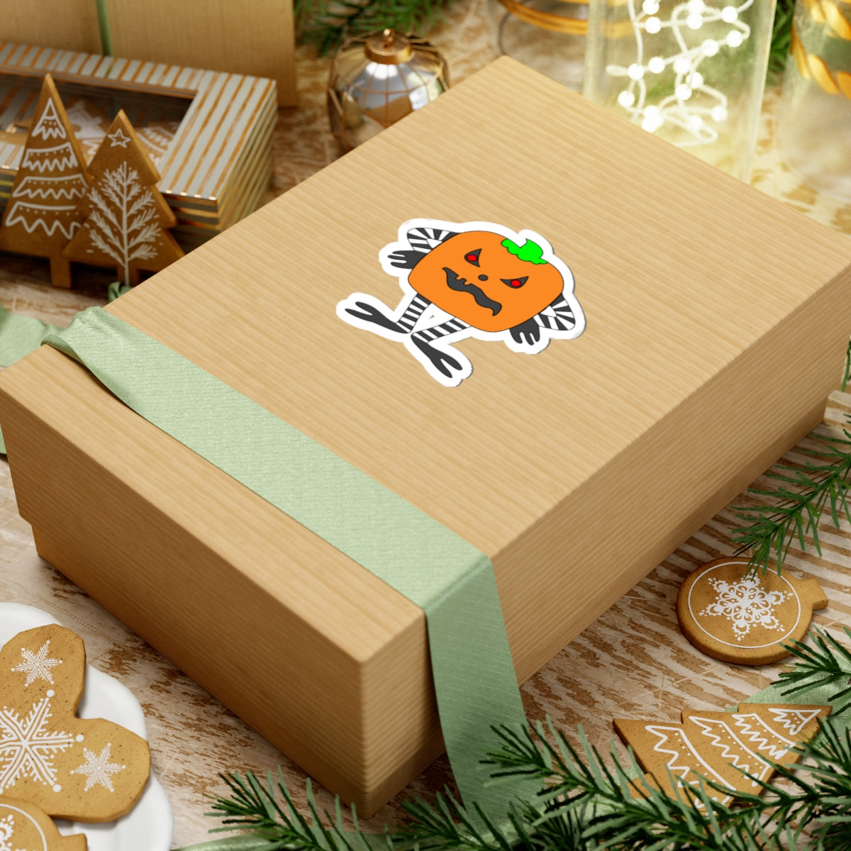Spooky Pumpkin Character Kiss-Cut Sticker — Halloween Jack-O’-Lantern Decal