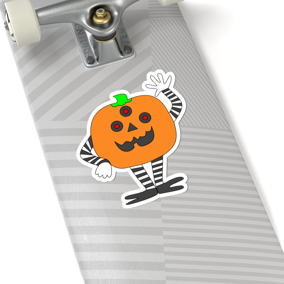 Cute Waving Pumpkin Kiss-Cut Sticker — Halloween Jack-O'-Lantern Decal