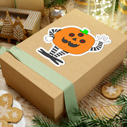 Cute Waving Pumpkin Kiss-Cut Sticker — Halloween Jack-O'-Lantern Decal