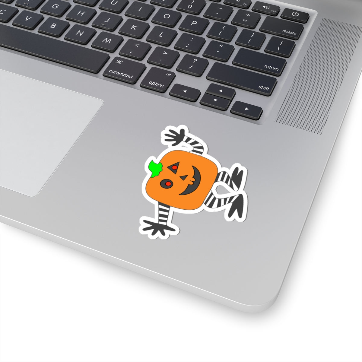 Halloween Pumpkin Character Kiss-Cut Sticker — Cute Jack-O’-Lantern Laptop Decal
