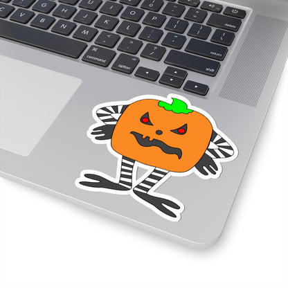 Spooky Pumpkin Character Kiss-Cut Sticker — Halloween Jack-O’-Lantern Decal