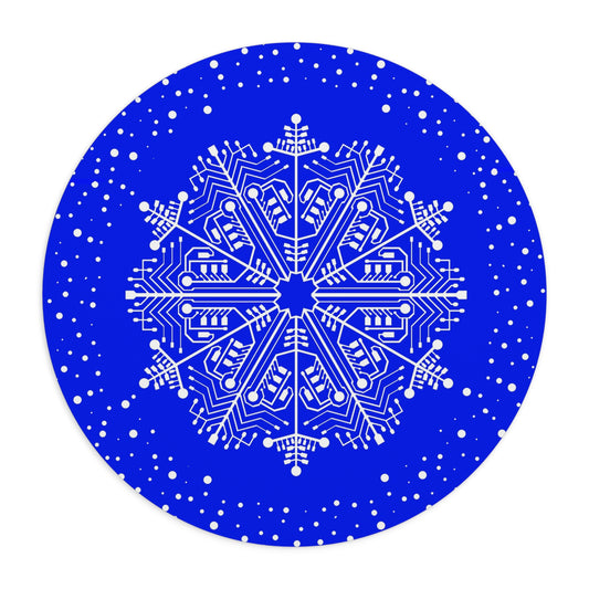Round Blue Snowflake Mouse Pad — Winter Holiday Desk Mat