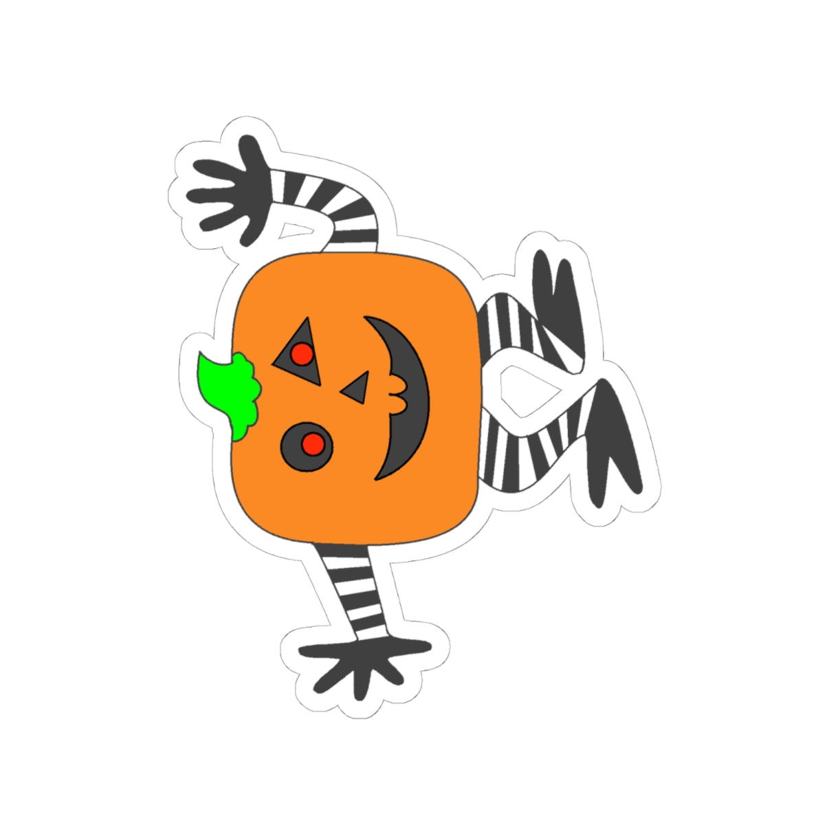 Halloween Pumpkin Character Kiss-Cut Sticker — Cute Jack-O’-Lantern Laptop Decal