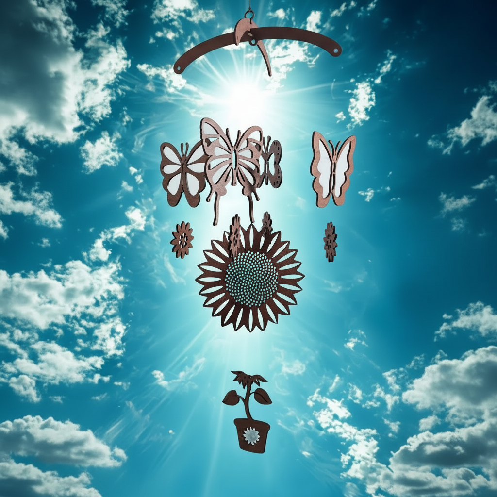 Sunflower & Butterfly Wooden Mobile