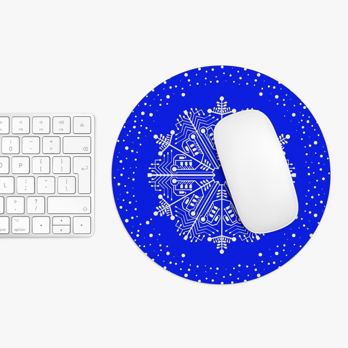 Round Blue Snowflake Mouse Pad — Winter Holiday Desk Mat